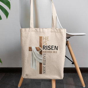 Personalised He Is Risen Vintage Easter Cross Tote Bag