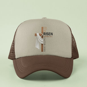 Personalised He Is Risen Vintage Easter Cross Trucker Hat