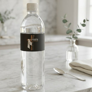 Personalised He Is Risen Vintage Easter Cross Water Bottle Label