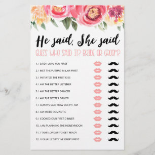 Personalised He said, She said Bridal Shower game