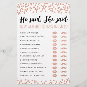 Personalised He said, She said Bridal Shower game