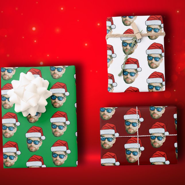Personalised Head Face Santa Hat Gift Wrapping  Paper Sheet (Creator Uploaded)