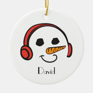 Personalised Headphones Music Snowman Ceramic Ornament