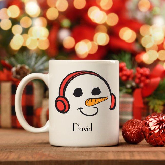 Personalised Headphones Music Snowman Coffee Mug (Creator Uploaded)