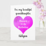 Personalised Heart 11th Birthday Granddaughter Card<br><div class="desc">A pretty pink purple heart 11th birthday granddaughter card that features a watercolor heart on the front, which you can personalise with her age inside the heart. You'll be able to add her name underneath the watercolor heart. The inside card message reads a heartfelt birthday message, which you can also...</div>