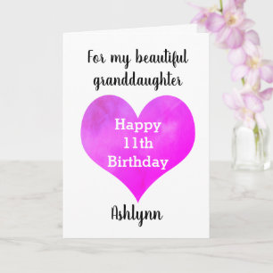 Personalised Heart 11th Birthday Granddaughter Card