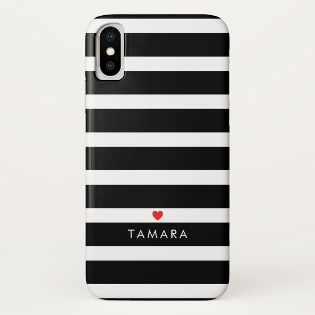 Personalised Heart and Black Stripes Case-Mate iPhone Case (Back)