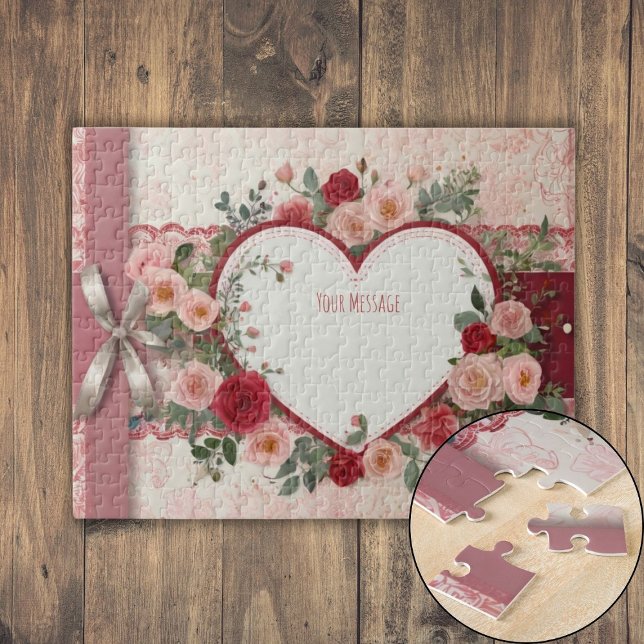 Personalised Heart and Rose Jigsaw Puzzle (Personalized Heart and Rose Jigsaw Puzzle)