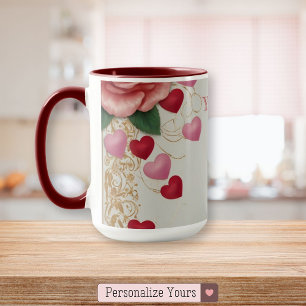 Personalised Heart and Rose Mug