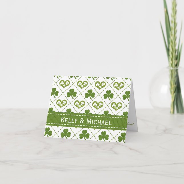 Personalised Heart and Shamrock Wedding Thank You Card (Front)