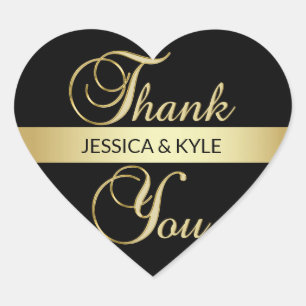 Personalised Heart Black Gold Wedding Thank You Heart Sticker