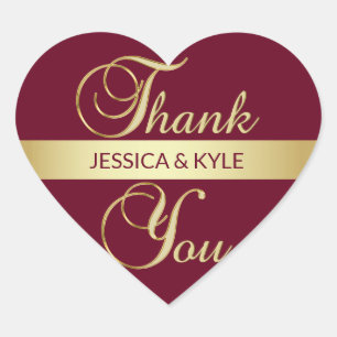 Personalised Heart BURGUNDY Gold Wedding Sticker