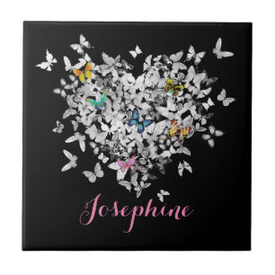 personalised heart colourful butterflies tile