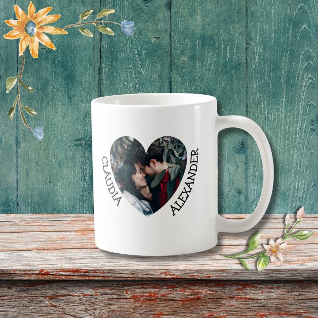 Personalised heart couple photo and 2 custom names coffee mug (Creator Uploaded)
