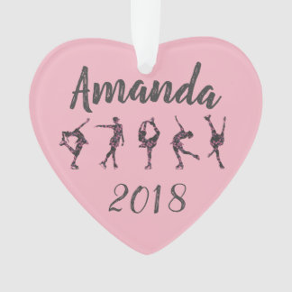 Personalised Heart Figure Skating Ornament - Pink