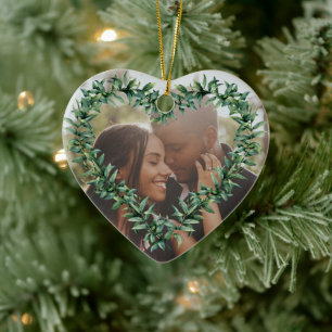 Personalised Heart First Married Christmas Photo Ceramic Ornament