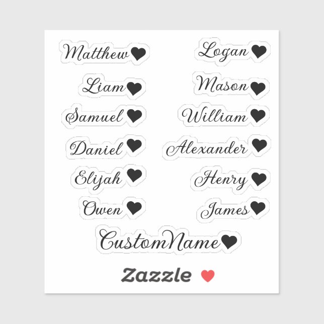 Personalised Heart Guest List – 12 Custom Name (Sheet)