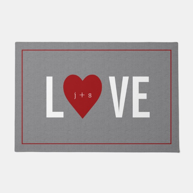 Personalised Heart Initial Grey Doormat (Front)