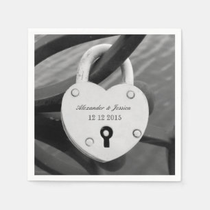 Personalised heart love lock photo wedding napkins