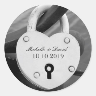 Personalised heart love lock wedding date stickers