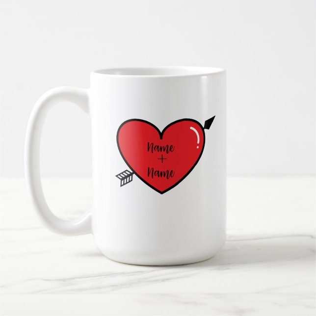 Personalised Heart Name Coffee Mug. Two Name Mug. Mug (Left)