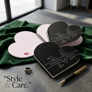 Personalised Heart Notebook with Monogram & Name