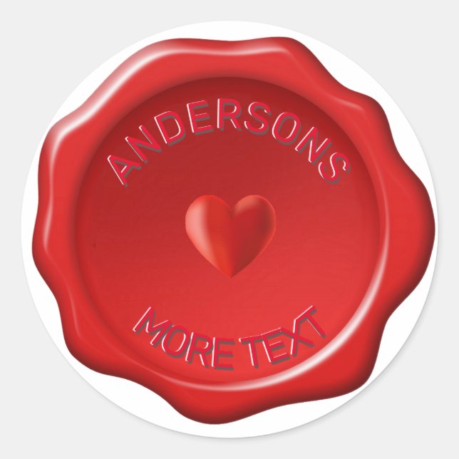 Personalised Heart on Red Wax Seal Stickers (Front)