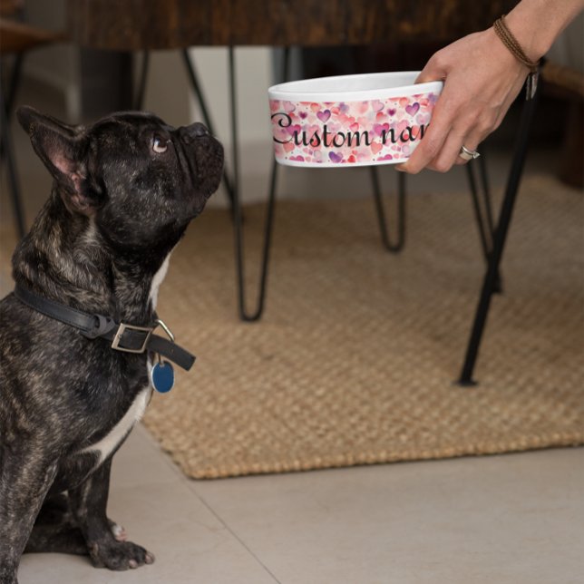Personalised Heart Pattern Pet Bowl (Custom Name Heart Pattern Bowl,
Personalized Watercolor Pet Bowl)