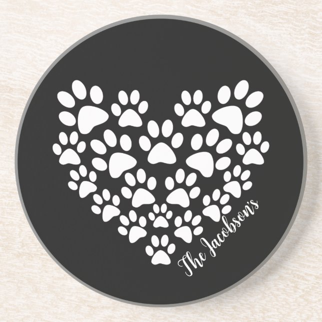 Personalised Heart Paw Prints Coaster (Front)