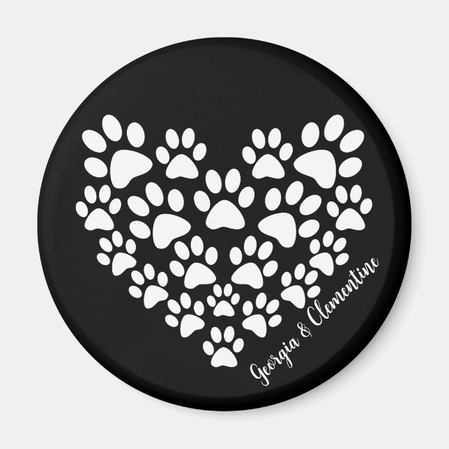 Personalised Heart Paw Prints Magnet (Front)