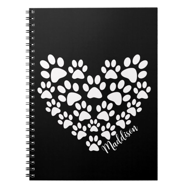 Personalised Heart Paw Prints Notebook (Front)