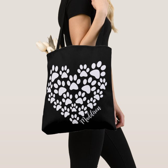 Personalised Heart Paw Prints Tote Bag (Close Up)