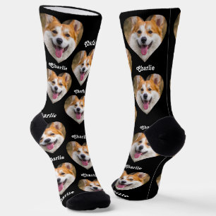Personalised Heart Pet Photo Pattern with Name Socks