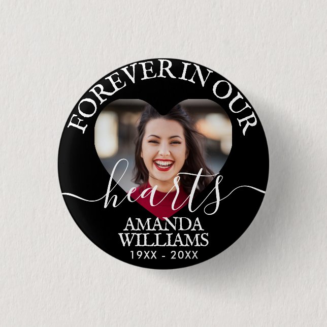 Personalised Heart Photo Memorial 3 Cm Round Badge (Front)