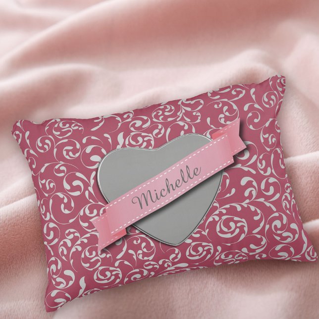 Personalised Heart Pink Damask Decorative Cushion (Creator Uploaded)
