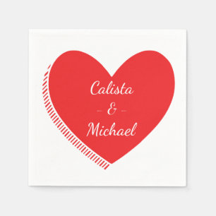 Personalised Heart Red And White Wedding / Party Napkin