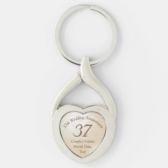 Personalised Heart Shaped 37 Year Anniversary Gift Key Ring (Front)