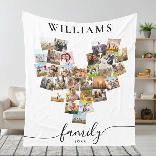 Personalised Heart Shaped Family Photo Collage Fleece Blanket
