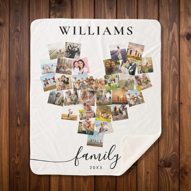 Personalised Heart Shaped Family Photo Collage Sherpa Blanket (Creator Uploaded)
