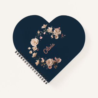 Personalised Heart-Shaped Floral Spiral Notebook
