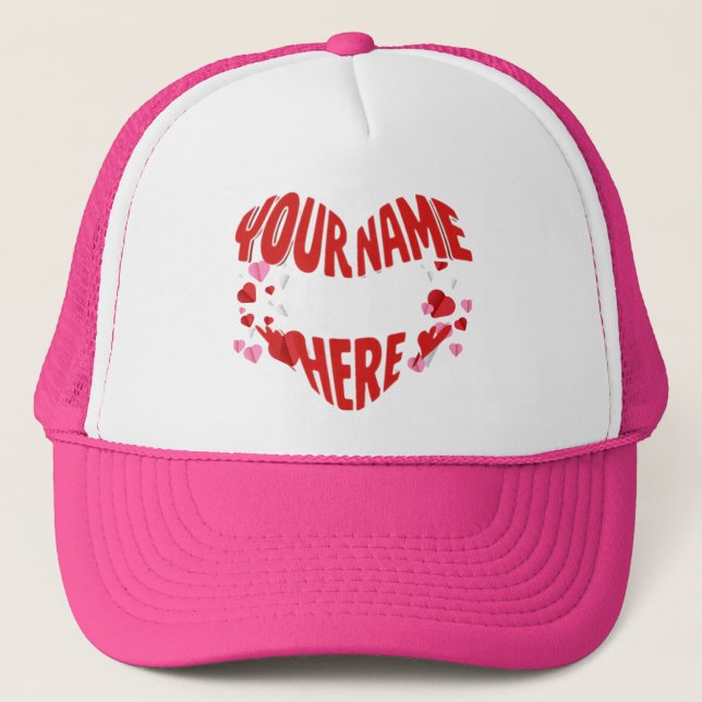 Personalised Heart-Shaped Name Design Trucker Hat (Front)