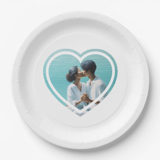 Personalised Heart Shaped  Photo Wedding  Paper Plate (Front)