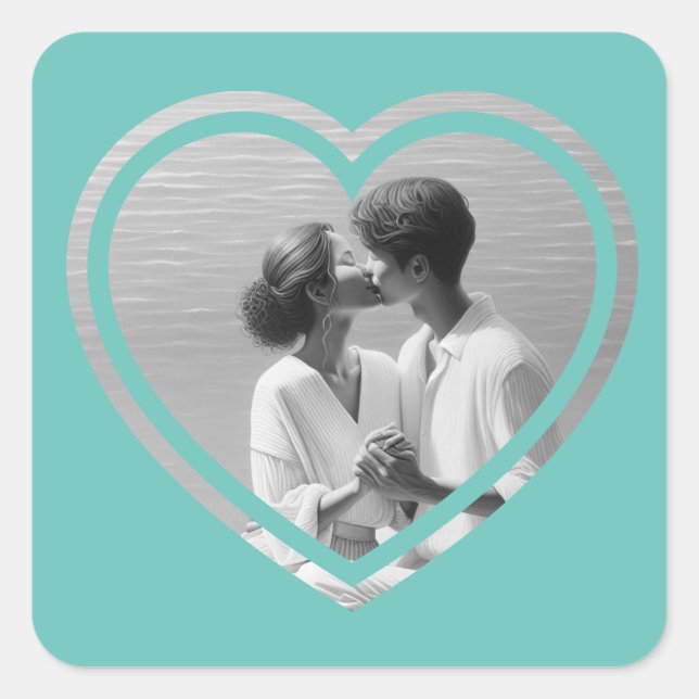 Personalised Heart Shaped  Photo Wedding  Square Sticker (Front)