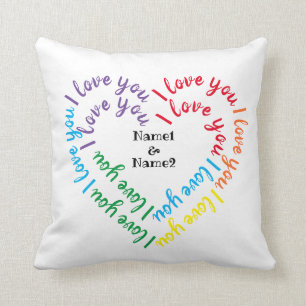 Personalised Heart Shaped Text "I love you" Cushion