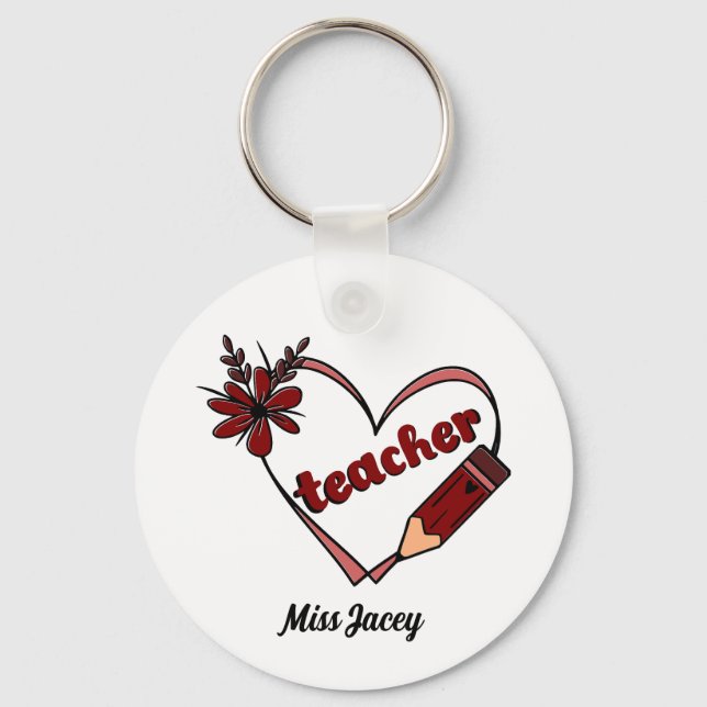 Personalised Heart Teacher Valentine's Day Key Ring (Front)