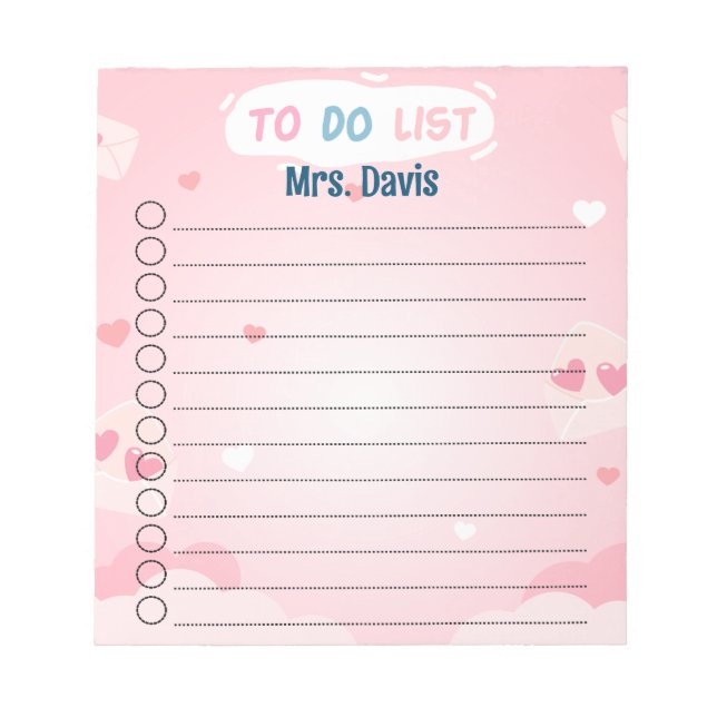 Personalised Heart Themed To-Do List Notepad (Front)