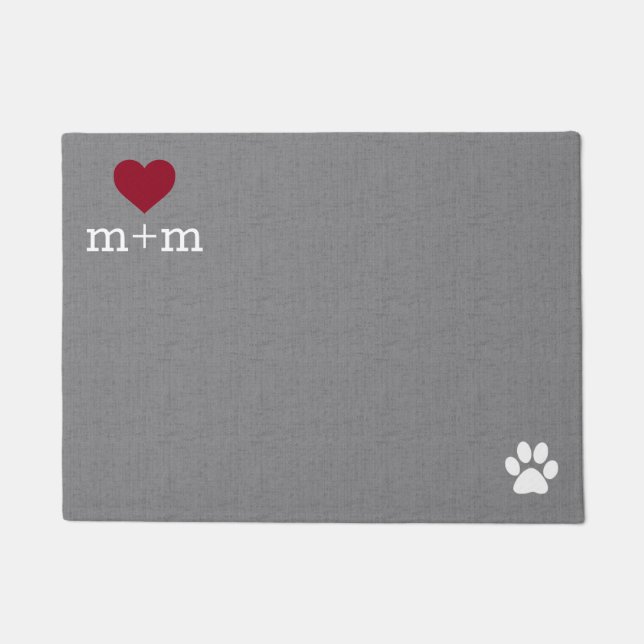 Personalised Heart Welcome Grey Pet Mat (Front)