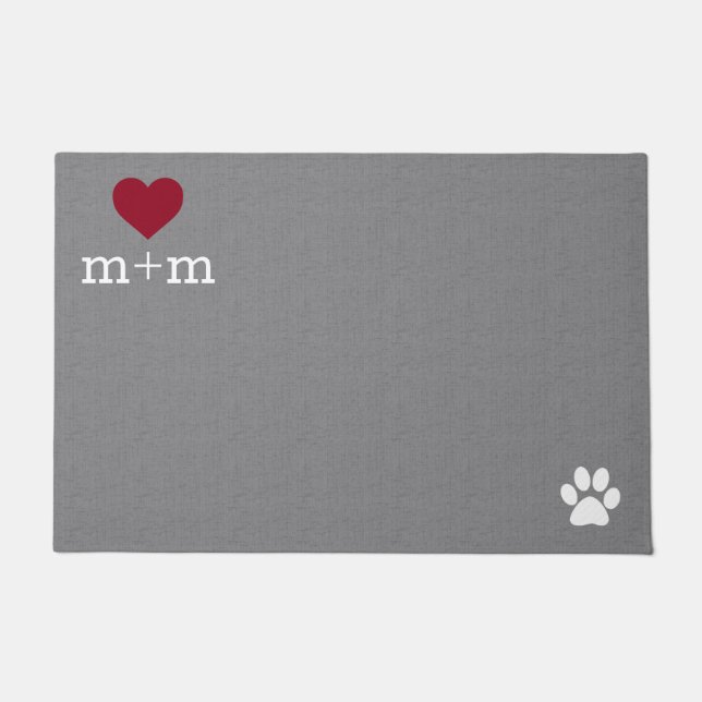 Personalised Heart Welcome Grey Pet Mat (Front)