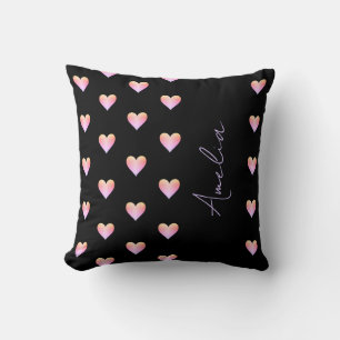 Personalised Hearts Black Pink Modern Cushion