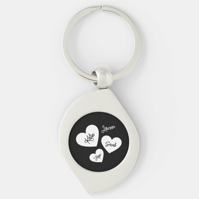 Personalised Hearts Black & White Mother's Key Ring (Front)